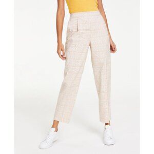 BAR III Women's Light Beige Plaid Pull-On Ankle Pants NWT